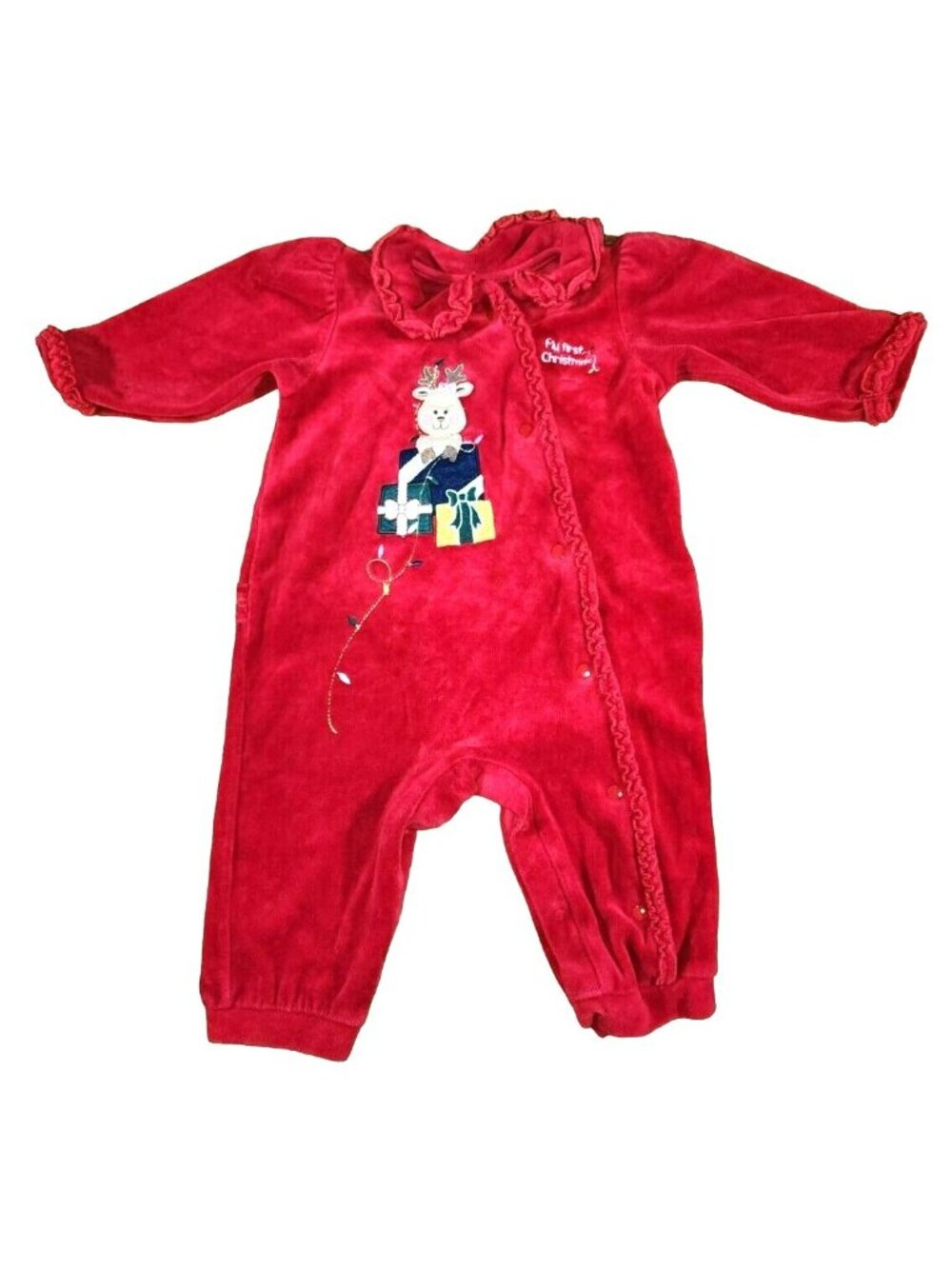 Bright Future Christmas Velvet Sleeper Romper Reindeer My 1st Christmas 12 month